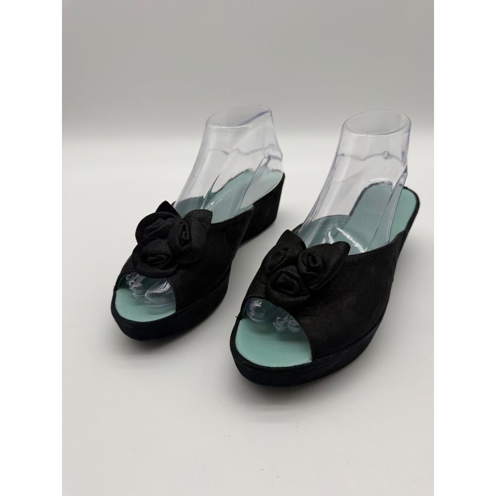Amalfi by Rangoni Black Slip On Wedge Sandals Italy Size 9.5 Women's
